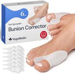 YOGAMEDIC® Bunion Corrector Toe Separator for Big Toe to Relax, Spread and Stretch 6Pcs for Hallux Valgus & Bunion Support- 0% BPA Soft Silicone One-Size Pads, Protector for Overlapping Toes Unisex