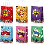 Pajean 18 Pcs Hero Party Favors Bags Comic Hero Kraft Paper Bags Goodie Candy Treat Gift Bags with Handle Boom Hero Theme Birthday Decorations Supplies