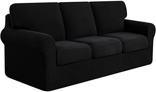 subrtex 7 Pieces Stretch Sofa Slipcover Sets Couch Cover Sets Backrest Cushion Covers Furniture Protector Collection Set for Oversize Sofa Loveseat Chair Slip Covers(Large, Black)