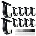 Curtain Rod Ceiling-Mount Brackets, 10 Pack Heavy Duty Curtain Rod Holders, Aluminum Alloy, Black Ceiling Curtain Rods Hangers Hooks for 1-1.2 Inch Drapery Poles