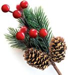 Red Berry Stems Pine Branches Evergreen Berries Décor 8 PCS Artificial Pine Cones Branch for Christmas Craft Wreath Pick & Winter Holiday Floral Picks Holly Stem for Decoration DIY Xmas Crafts