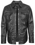 Mens Real Leather Shirt Classic Western Trucker Style Oliver, Black, M
