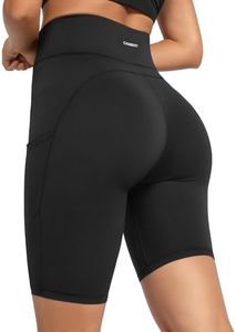 CAMBIVO High Waisted Yoga Shorts for Women, Workout Shorts with Pockets, Non-See Through Exercise Shorts for Walking, Biking, Running (Black, Medium)