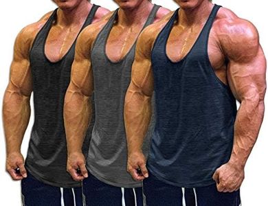 Muscle Cmdr Men's 3 Pack Stringer Tank Tops Bodybuilding Y-Back T-Shirts Gym Fitness Workout Training Running T-Shirts Athletic Quick Dry Top (Black,Grey,Blue,M)