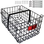 Rear Bike Basket, OBYFGILY Folding Universal Bicycle Basket with Straps and Reflective Tail Light, Easy Install 44lb Capacity, Rust-Proof, Suitable for Most Rear Mounted Bike Racks