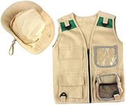 F Fityle Safari Costume Outdoor Adventure Kit for Young Kids, Cargo Vest and Hat Set Backyard Explorer Safari Costume and Dress Up for Park Ranger, Paleontologist, Zoo Keeper