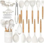 Generic 33 PCs Kitchen Cooking Utensil Set | Non Stick Silicone Kitchen Spatula Set | Wooden Handle (White, 33), LSD-093