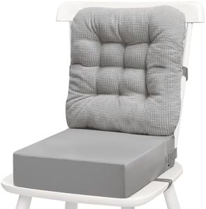 3.6IN Booster Seat for Kitchen Chair-Soft Corduroy Backrest and PU Waterproof Easy Cleaning Cushion, Kids Ages 2-5 Toddler Booster Seat for Dining Table with Adjustable Safety Belts, Non Slip Bottom