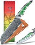 SANMUZUO 7 inch Santoku Knife, Japanese VG-10 Damascus Steel Chef Knife, Ultra Sharp Kitchen Knife with Full-tang Handle in Green Resin, LA-S9 Series
