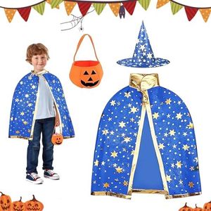 SFSSHUI Cape Du Magicien d'Halloween,Cape Et Chapeau De Sorcière,Cape De Sorcier Enfant,Cape Du Magicien,Cape De Sorcière Magicien,Pour Enfants, Pour Les Garçons Et Filles Halloween Party.