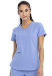 Cherokee Women's V-Neck Top Medical Scrubs Shirt, Ciel, L