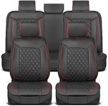 MotorBox Seat Covers for Ford F-150 2009-2023 F-250/F-350 17-23 Prestige Edition Faux Leather Black & Red F150 Seat Covers Diamond Stitched Cushioned Seat Protectors Full Set