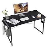 AuAg 120cm Home Office Desk, Writing Computer Desk Modern Black Working Desk with Storage Bag, Sturdy Wooden PC Laptop Table, Simple Computer Table for Work and Study (Black)