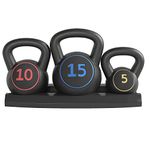 Yaheetech Kettlebell Weight Set 3pcs Kettle Bell Weight Lifting Training with Stand for Home Gym Strength Training 5LB & 10LB & 15LB Black