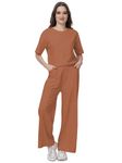 KEPA Women Cotton Casual Summer Co Ords Set Track Suit Crop Top Baggy Pant, Rust, Large