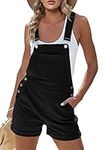 Pretifeel Womens Shorts Overall Bib Adjustable Straps Cuffed Hem Summer Romper Cotton Casual Stretch Jumpsuit, 01 Black, Small