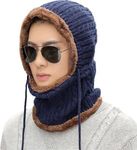 Topibaaz Men Woolen Cap | Stylish Boy Winter Soft Fur Knitted Beanie Monkey Cap | Fuzzy Snow Air WindProof Balaclava Neck Warmer Scarf With Drawstring ski headphone cap Hat for women | (Blue)