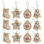 BELLE VOUS 12 Pcs Burlap Tree Ornaments - 3 Pcs x 4 Shapes Stocking Tree Ball and Star Eco Christmas Decorations - Xmas Tree Hangings for Christmas Party