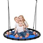 Maxmass Kids Hanging Tree Swing, 100cm Nest Swing Seat with Height Adjustable Ropes, Flying Round Saucer Swing for Outdoor Backyard Garden, 150kg Capacity (Blue Swing without Frame)