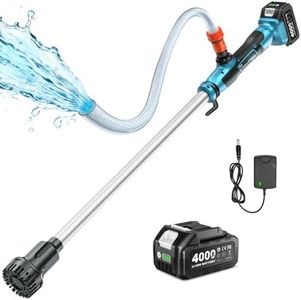 Seesii Cordless Stick Water Transfer Pump, with 4000mAh 21V Battery & Charger, 720GPH, 32FT Head, Handheld Portable Utility Sump Pump Kit with 3/4" Outlet for Pool/Garden/Pond/RV/Boat Draining