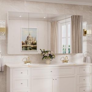 TokeShimi 64x32 Bathroom Medicine Cabinet with Mirror Tempered, Aluminum White Mirrored Medicine Cabinet Recessed or Surface Mount with Adjustable Storage Metal for Modern Farmhouse