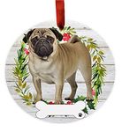 Pug Ornament - E&S Pets - DIY Personalizable - Dog Gifts - Ceramic Round Ornament with Glazed Finish - X-mas Decoration - Christmas Ornaments Craft Gifts - Ornaments for Pet Lovers