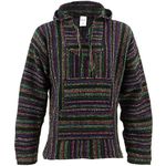 Siesta Mexican Baja Jerga Black and Multi Coloured Hooded Hippie top (XL)