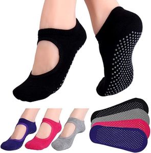 MINYII 4-12 Pairs Yoga Socks for Women Pilates Socks Non Slip Grip Socks for Pilates Ballet Barefoot Workout Barre Socks (pink 2 pair+black 2 pair)