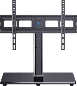 PERLESMITH Universal TV Stand Table Top TV Base for 32-80 inch LCD LED OLED 4K Flat Screen TVs-Height Adjustable TV Mount Stand with Tempered Glass Base, VESA 600x400mm, Holds up to 99lbs,PSTVS11