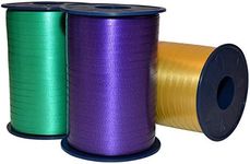 Morex Ribbon 253/3PK-98 Crimped Curling 3/16" X 1500 YD (3-Pack) Ribbon for Gift Wrapping, Green/Purple/Gold, Birthday Decorations, Party Favors for Kids and Adults, Christmas Ribbon for Crafts