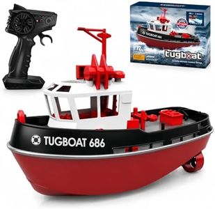Yoyoom RC Boat, 1/72 RC Tugboat for Pools and Lakes, 2.4Ghz High-Speed Remote Control Boat with LED Lights and Low Battery Alarm for Teen and Adult