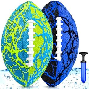 Jasonwell Pool Beach Water Football - 2Pack Strong Grip Waterproof Football for All-Weather Play Pool Toys Beach Games Outdoor Sports Toy Christmas Birthday Gifts for Kids Boys Teens Adults (BU&GN)