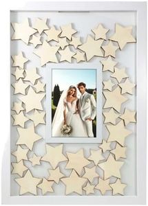 Marco de los Deseos 42 x 29 centimetros, Personalizable con Foto de 10x15 cm, 50 Estrellas de Madera para Firmas - Libro de Visitas y de firmas, Ideal para Bodas, bautizos y Eventos Especiales