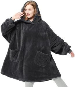 Bedsure Wearable Blanket Hoodie Women - Fluffy Fleece Hoodie Blanket for Men, Warm & Cozy Gifts for Women Men Her Mum, Ash Black, L