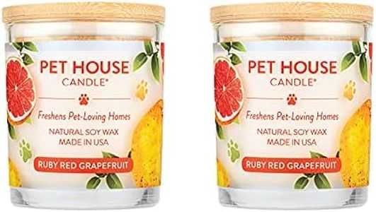 Pet House Candles, Clean Burning, Long Lasting Candles for Pet Odor, Plant-Based, 60 Hour Burn Time - Ruby Red Grapefruit, 9 oz, 2 Pack