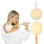 Vive Loofah Back Scrubber - Bath & Shower Body Brush Pouf - Mesh Sponge for Men & Women - Long Handled Lufa, Exfoliating Handheld Stick - For Face Washing, Spa Accessory