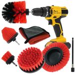 Sayutie 7pcs Drill Brush Attachment Power Scrubber Cleaning Brush Grout Cleaner Brush All Purpose Drill Brush Set for Grout, Floor, Tub, Shower, Tile, Bathroom and Kitchen Surface（Red）