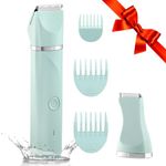 AREYZIN Waterproof Bikini Trimmer Women Electric Razor For Bikini Legs Pubic Hair Rechargeable Electric Shaver Hair Removal With Snap-In Ceramic Blades Ip7X Washable Head,Wet And Dry Use,Green