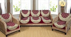 Nendle Luxurious Cotton Abstract Design 5 Seater Sofa Cover Set (Maroon, 6 Pieces)