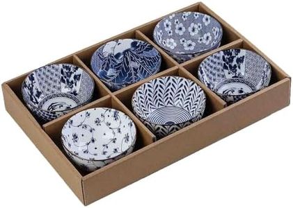 6 Pack Ceramic Bowls,Blue and White Japanese Ceramic Rice Bowls 10 oz,Ideal for Cereal, Soup, Dessert, Snack, Fruit, Salsa