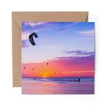 1 x Greeting Card Kite Surfing Sunset Beach - Blank Birthday Celebration Anniversary #2474