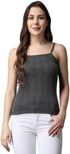 FF Thermal Warmer Spaghetti Top for Women Ultra Soft Sleeveless Scoop Neck Winter Inner Wear Top Johns Underwear Color-Dark Grey (Size-S) Pack-1