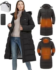 Windpost Heated Jackets for Women,Heated Jacket 8 Heating Zones,Long Winter Coats for Women, Black, Large