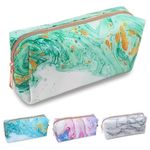 Fashion Stationery Marble Pencil Case for Women Girls Teenagers Make Up Bag Ladies Cosmetic Bag or Gifts for Her (Green)