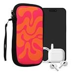 kwmobile Neoprene Sleeve for Smartphone Size XXL - 7" - Shock Absorbing Pouch Case - Protective Phone Bag - Abstract Wave Dark Pink/Orange