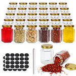 30 Pack 4oz Hexagonal Glass Jars with Gold Lids, 120ml Clear Glass Canning Jars Honey Jars Spice Jars Mason Jars for Herb, Jams, Shower Favors, Wedding Favors, Craft, 1 Pen and Labels Included