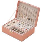 Jewellery Box,Travel Jewellery Case,Jewellery Boxes Organiser for Women Girls,2 Layers PU Leather Large Jewelry Storage Case Removable Compartment for Necklace Earrings Rings Bracelets (Pink)