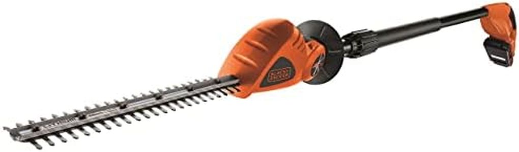 BLACK+DECKER Teleskop Heckenschere Akku Hochentaster Heckenschere elektrisch (18V 2,0Ah Li-Ion, 43 cm Schwertlänge, 12 mm Schnittbreite, 3,5 m Reichweite um 180° Verstellbarer Kopf) GTC1843L20