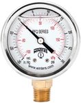 Winters 2-1/2" Dial Size, Liquid Filled Industrial Pressure Gauge, Brass Internals, 304 Stainless Steel Case, Dual Scale 30" Hg-0-30 psi/kPa, 1.5% Acc, 1/4" NPT Bottom Mount, Pressure and Vacuum Gauge