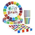 36pcs Happy Birthday Party Tableware Set Party Paper Plates Cups Napkins Rainbow Birthday Party Supplies for 12 Guests